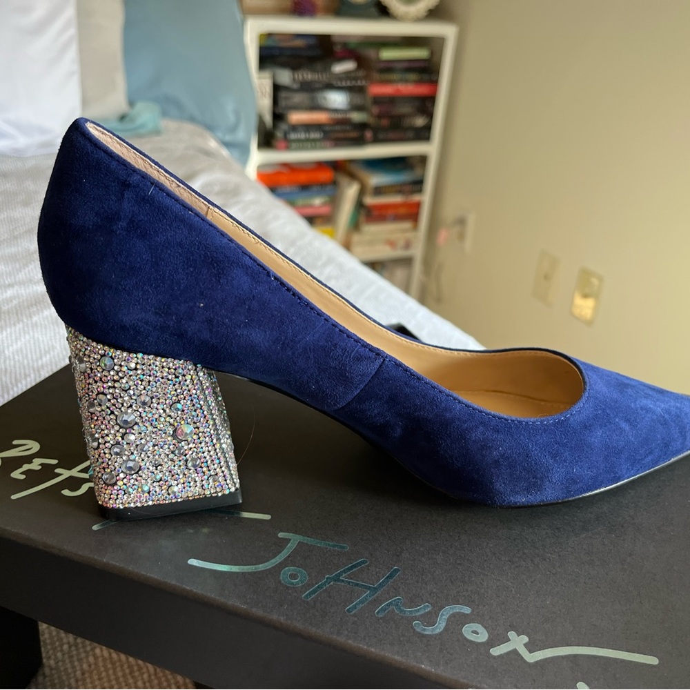 Betsy Johnson Blue Suede Rhinestone Heels - Picture 2 of 8